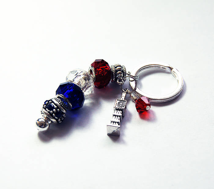 Big Ben Bead Keychain in Red & Blue - Kelly's Handmade