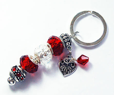 Heart Rhinestone Bead Keychain in Red & Silver - Kelly's Handmade