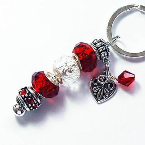 Heart Rhinestone Bead Keychain in Red & Silver - Kelly's Handmade