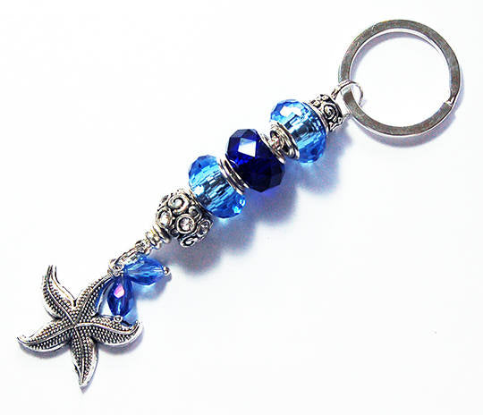 Starfish Bead Keychain in Blue & Silver - Kelly's Handmade