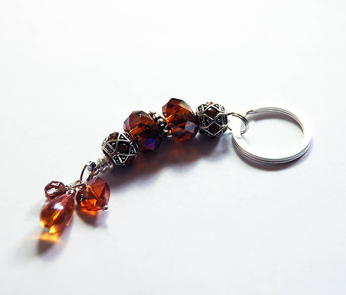 Rhinestone Bead Keychain in Brown & Orange - Kelly's Handmade