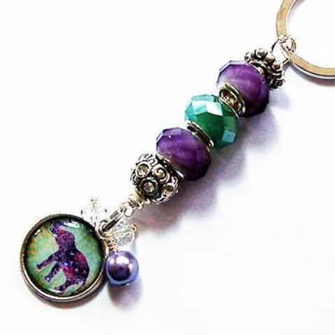 Elephant Bead Keychain in Purple & Green - Kelly's Handmade