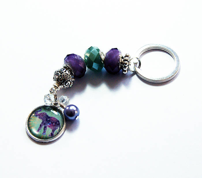 Elephant Bead Keychain in Purple & Green - Kelly's Handmade