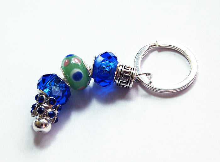 Lampwork Bead Keychain in Blue & Green - Kelly's Handmade