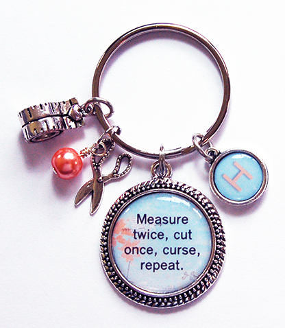 Measure Twice Cut Once Monogram Keychain - Kelly's Handmade