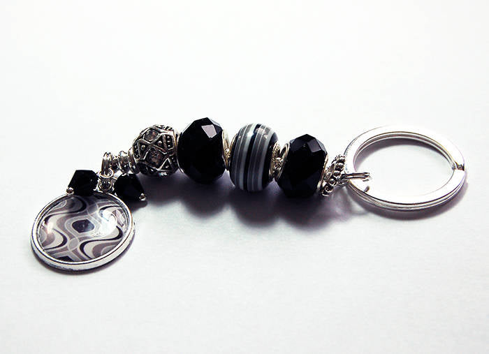 Retro Bead Keychain in Black & Grey - Kelly's Handmade