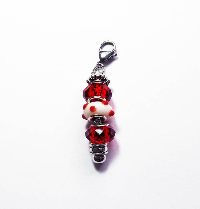 Lampwork Polka Dot Bead Zipper Pull in Red & White - Kelly's Handmade
