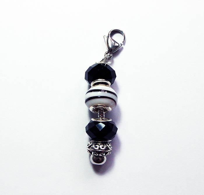 Lampwork Bead Zipper Pull in Black & White - Kelly's Handmade
