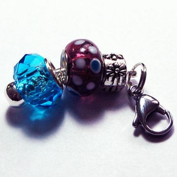 Polka Dot Bead Zipper Pull in Blue & Purple - Kelly's Handmade