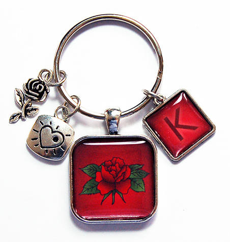Rose Monogram Keychain in Red 2 - Kelly's Handmade