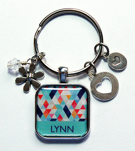 Abstract Geometric Design Personalized Keychain in Blue - Kelly's Handmade