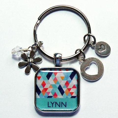 Abstract Geometric Design Personalized Keychain in Blue - Kelly's Handmade