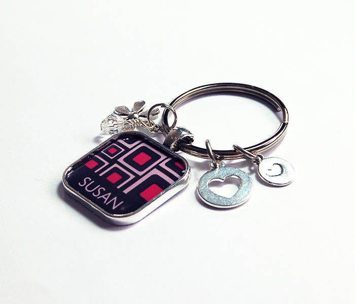 Abstract Design Personalized Keychain in Black & Pink - Kelly's Handmade