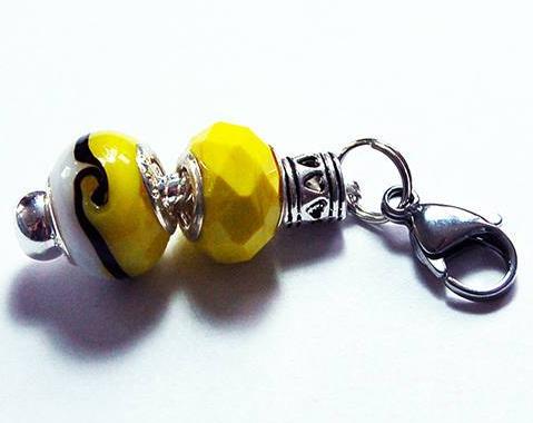 Lampwork Bead Zipper Pull in Yellow & White - Kelly's Handmade