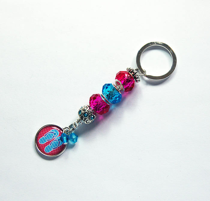 Flip Flop Bead Keychain in Pink & Blue - Kelly's Handmade