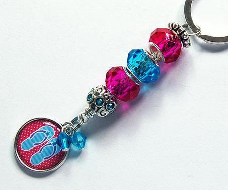 Flip Flop Bead Keychain in Pink & Blue - Kelly's Handmade