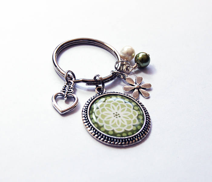 Flower Keychain in Green - Kelly's Handmade