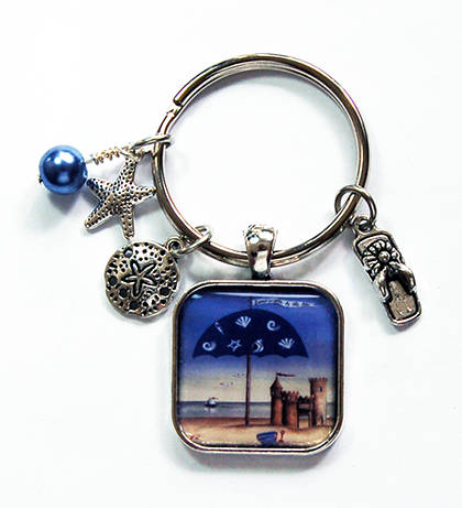 Beach Keychain With Charms in Blue - Kelly's Handmade