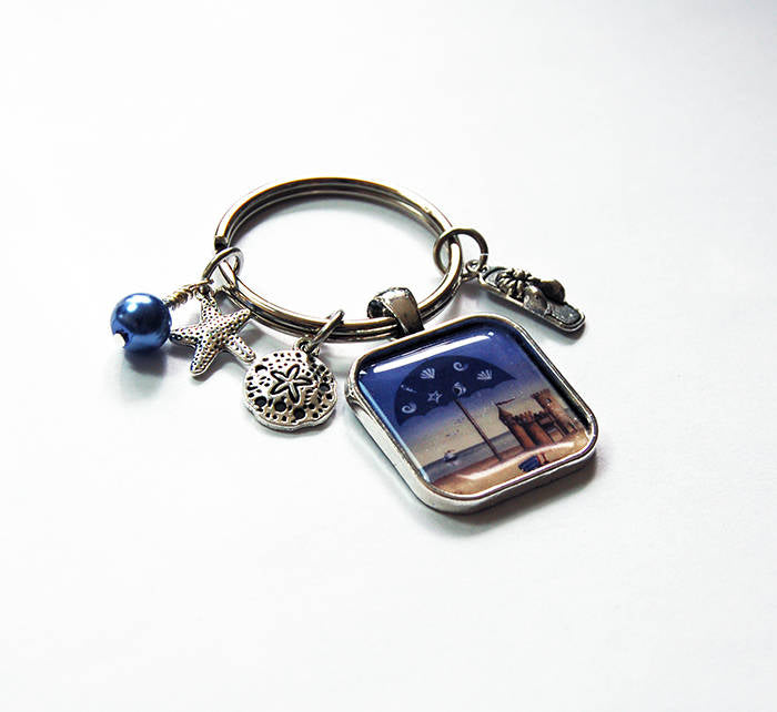 Beach Keychain With Charms in Blue - Kelly's Handmade