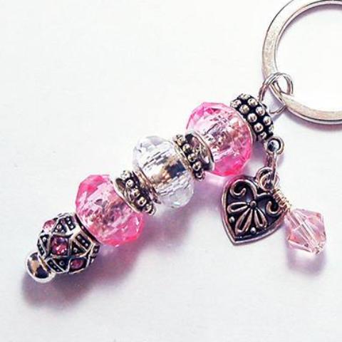 Rhinestone Bead Keychain in Pink - Kelly's Handmade