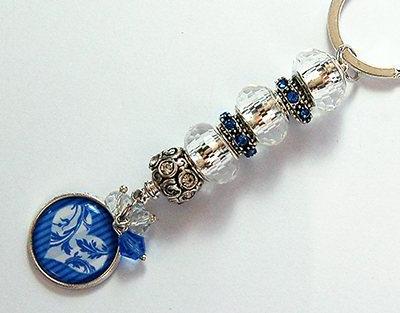 Heart Bead Keychain in Blue & Silver - Kelly's Handmade