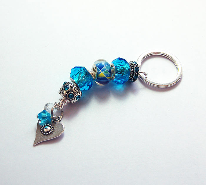 Heart Lampwork Bead Keychain in Blue - Kelly's Handmade