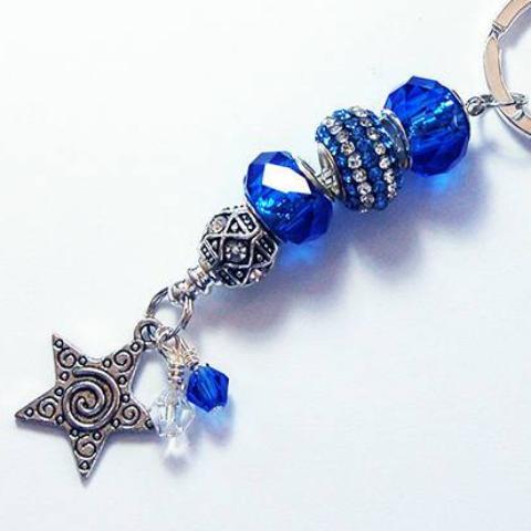Star Rhinestone Bead Keychain in Blue - Kelly's Handmade