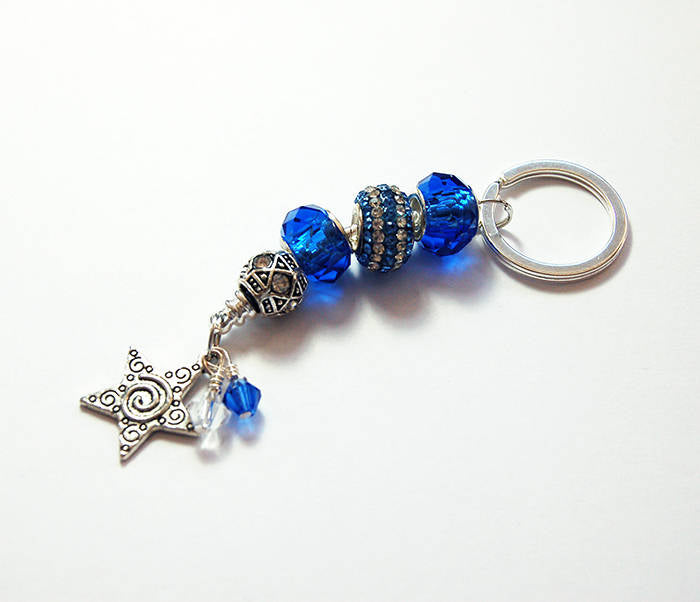 Star Rhinestone Bead Keychain in Blue - Kelly's Handmade