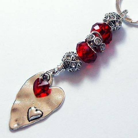 Oversized Heart Rhinestone Bead Keychain in Red - Kelly's Handmade