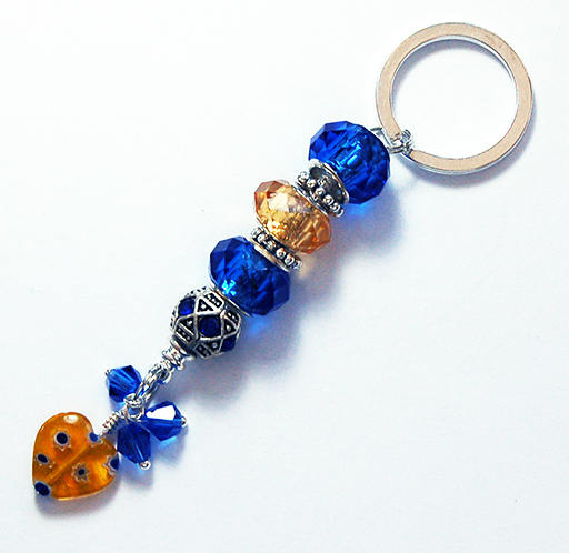 Heart Bead Keychain in Blue & Orange - Kelly's Handmade