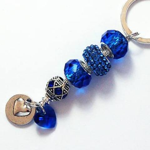 Heart Bead Rhinestone Keychain in Royal Blue - Kelly's Handmade