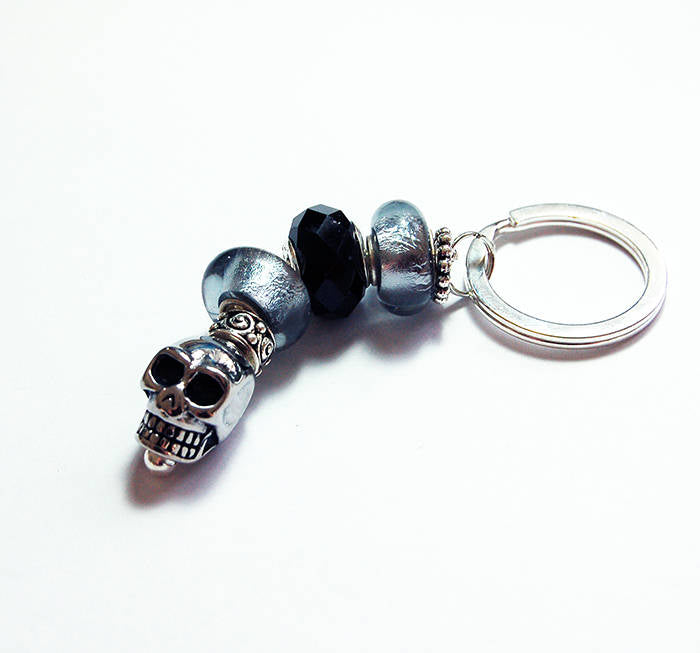 Skull Bead Keychain in Black & Silver - Kelly's Handmade