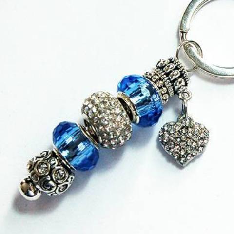 Heart Rhinestone Bead Keychain Blue & Bling! - Kelly's Handmade