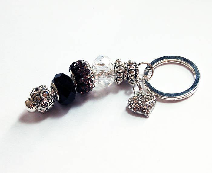 Heart Rhinestone Bead Keychain in Black & Silver - Kelly's Handmade
