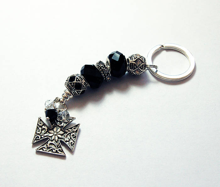 Cross Rhinestone Bead in Black & Silver - Kelly's Handmade