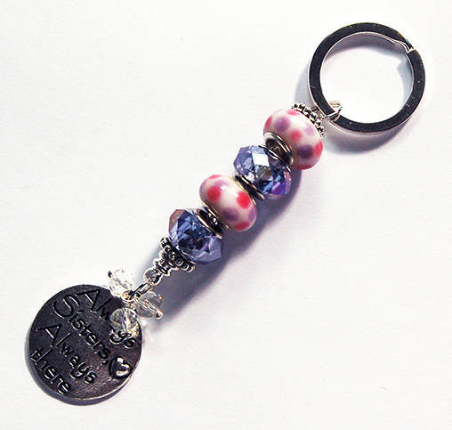 Always Sisters Always There Bead Keychain in Purple & Pink - Kelly's Handmade