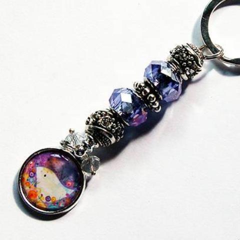 Bird Illustration Bead Keychain in Purple - Kelly's Handmade