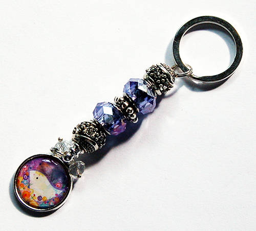 Bird Illustration Bead Keychain in Purple - Kelly's Handmade