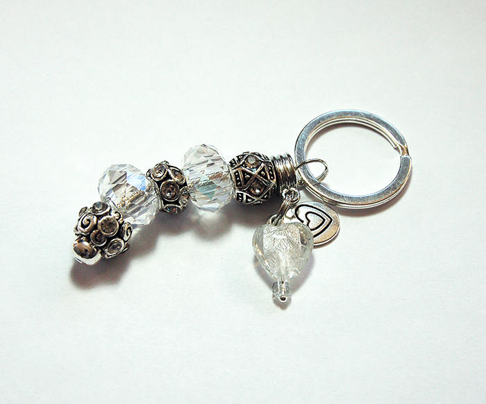 Heart Rhinestone Clear Bead Keychain - Kelly's Handmade