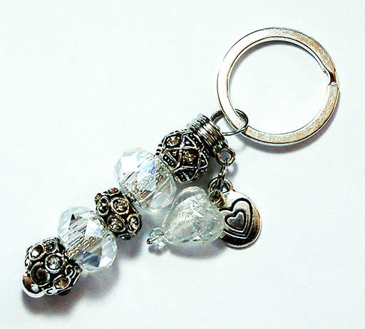 Heart Rhinestone Clear Bead Keychain - Kelly's Handmade