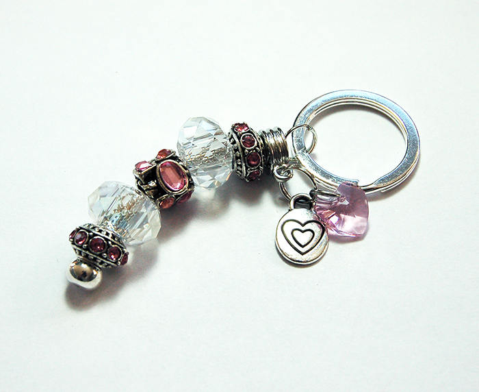 Heart Rhinestone Bead Keychain in Pink - Kelly's Handmade