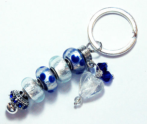 Polka Dot Lampwork Bead Keychain in Blue & Silver - Kelly's Handmade