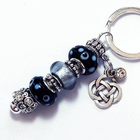 Irish Knot Lampwork Bead Keychain in Black & Grey - Kelly's Handmade