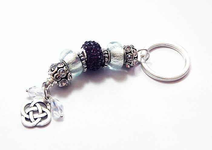 Irish Knot Rhinestone Bead Keychain in Purple & Silver - Kelly's Handmade