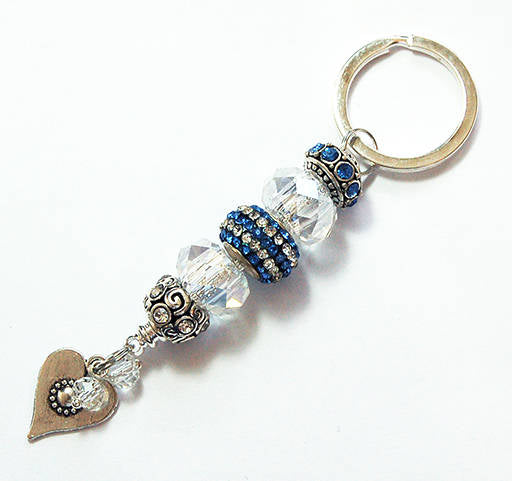 Heart Rhinestone Bead Keychain in Blue & Silver - Kelly's Handmade