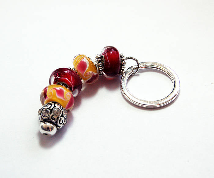 Bead Keychain in Rosy Pink & Yellow - Kelly's Handmade