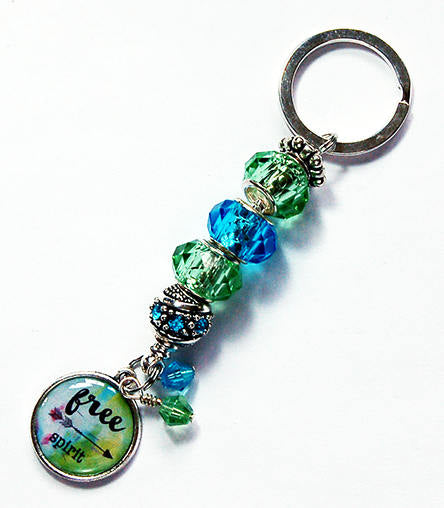 Free Spirit Bead Keychain in Green & Blue - Kelly's Handmade