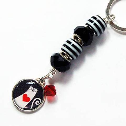 Cat Bead Keychain in Black & White - Kelly's Handmade