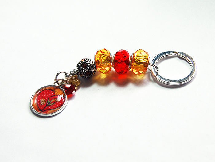 Heart Bead Keychain in Red & Orange - Kelly's Handmade