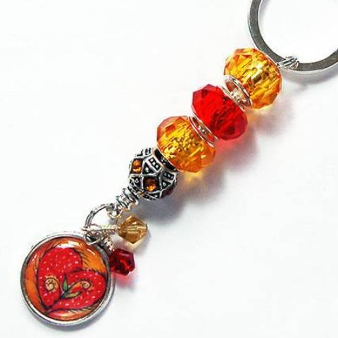 Heart Bead Keychain in Red & Orange - Kelly's Handmade